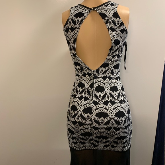 Women junior silver black high- low lace bodycon mermaid sleeveless dress size S - Picture 8 of 12